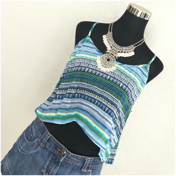 Mimi Chica Tops - Mimi Chica Tribal Blue Green Hi Lo Cropped Top NWT