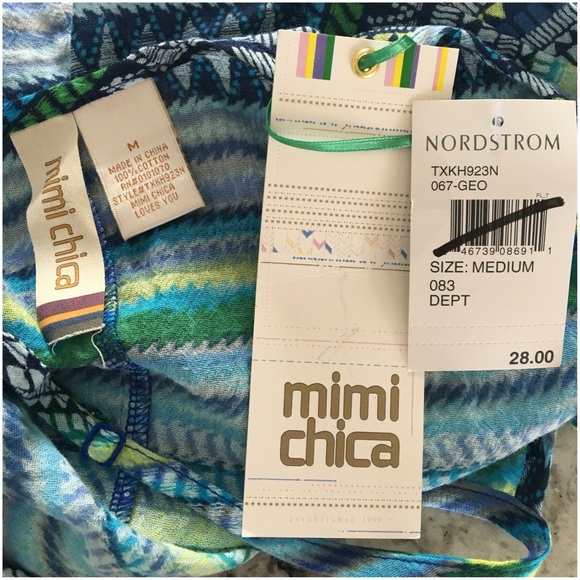 Mimi Chica Tribal Blue Green Hi Lo Cropped Top NWT - Picture 3 of 3