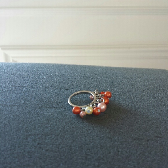 Silver with coral pearl ring