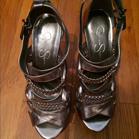 Metallic silver heels