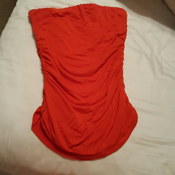 Ruched red hot orange top