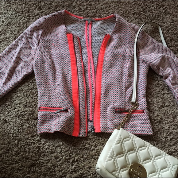 Rare bright pink accented blazer.