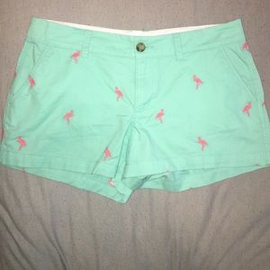 Mint shorts with coral flamingos!