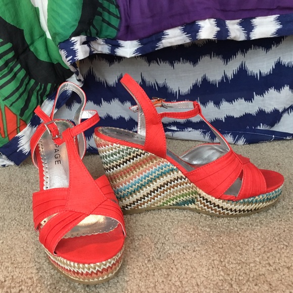 Rampage coral woven sandal strappy wedge heels