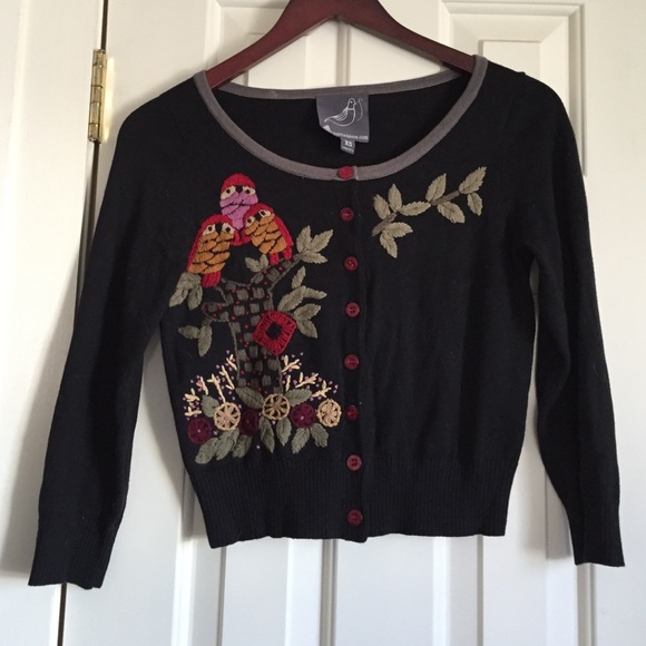 Modcloth knitted dove embroidered owl cardigan