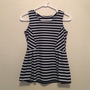 Navy and white striped peplum tank