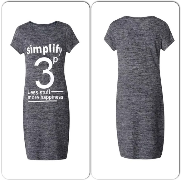 NEW CASUAL "SIMPLIFY" YOUR LIFE DRESS IN GRAY - Picture 2 of 2