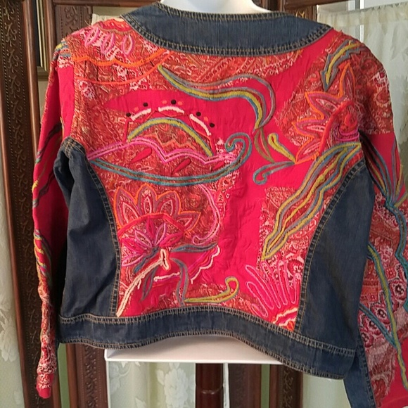Chicos appliqued red Jean jacket - Picture 2 of 4
