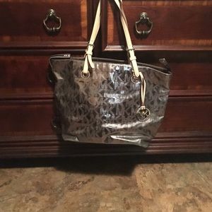 Metallic silver Michael Kors tote bag!