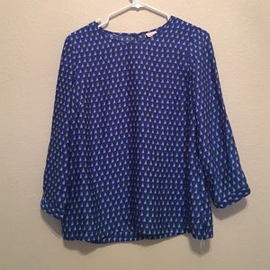 Blue 3/4 sleeve top with white & yellow sailboats