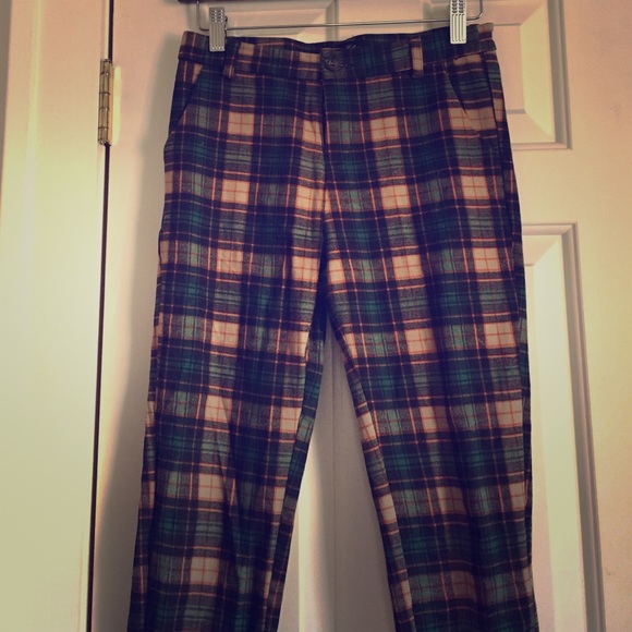 Modcloth green and orange plaid jeans