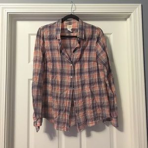 Pink and purple plaid button up.