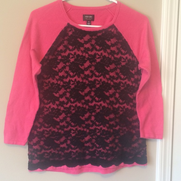 Pink and black lace sweater
