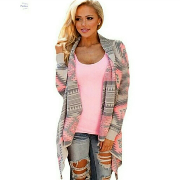 Sweaters - ONLY S AND XL LEFT! PINK AND GRAY LONG CARDIGAN