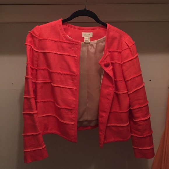 Jcrew pink blazer jacket fringe detail