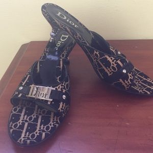 Black and gold kitten heel sandals