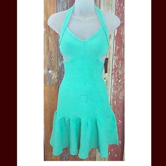 Guess mirage cut green pop bandage dress