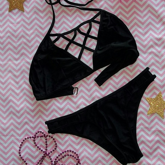 Women Swimsuit 2 Piece Cut-out Bikini Strppy - Picture 2 of 2
