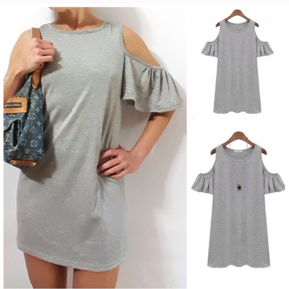 Grey cold shoulder tunic dress - Picture 3 of 5