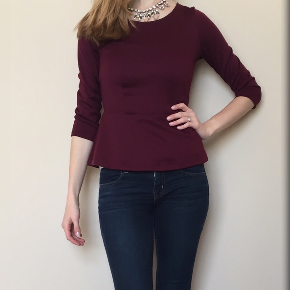 The Limited Tops - Deep Maroon Burgundy Peplum Flare Top