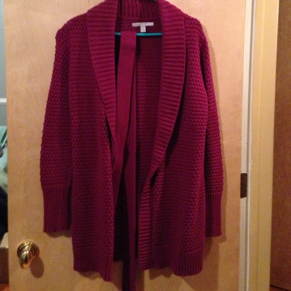 Waffle-knit long comfy wine colored sweater