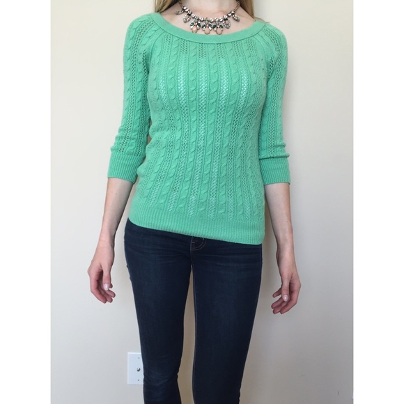 ❌SOLD❌ Light Knit Green 3/4 Sleeve Sweater - Picture 3 of 4
