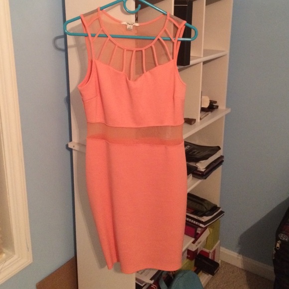 Peach bodycon cocktail dress