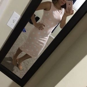 ASOS pink and white polka dot midi sheath dress