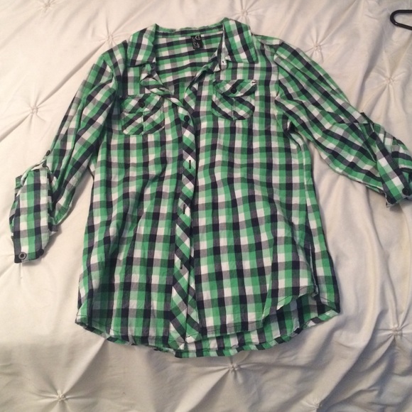 Green button up shirt