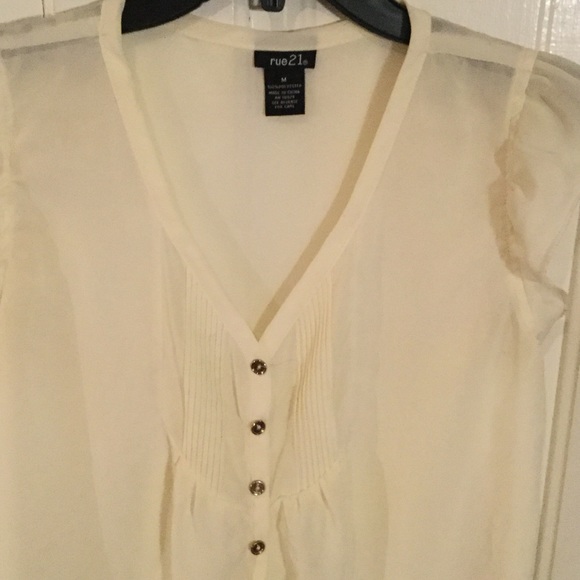 Rue 21 Sheer Ruffle Button Down Blouse. Size Med. - Picture 2 of 4