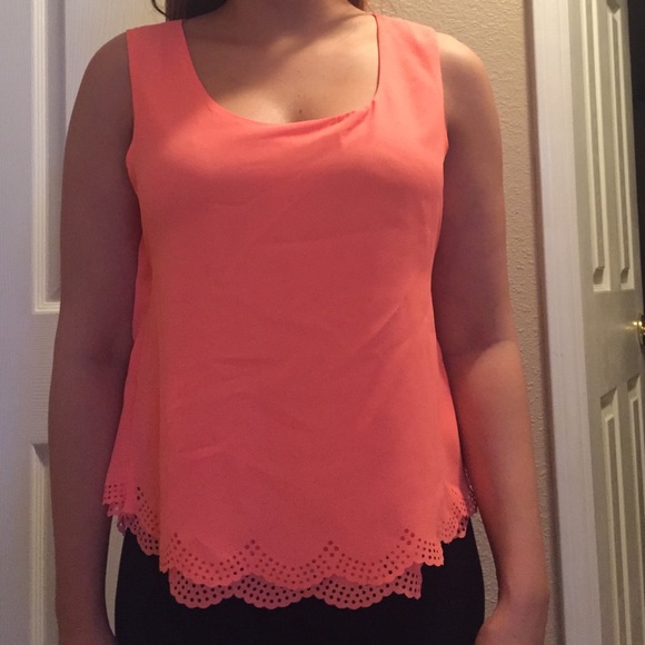 Bright coral scalloped tank top