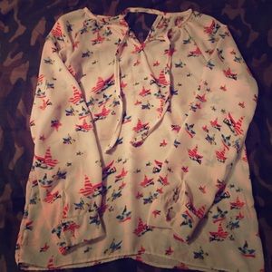 Sheer top with bird print
