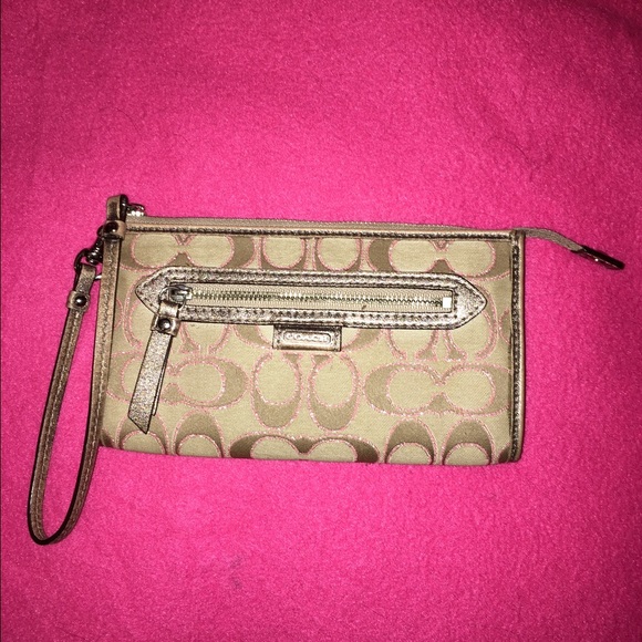 Coach Wallet with Wristlet - Tan/Pink