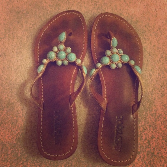 Turquoise imitation dress flip flops