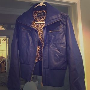 Blue feaux leather jacket