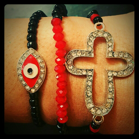 3 piece bracelets set #evileye #cross