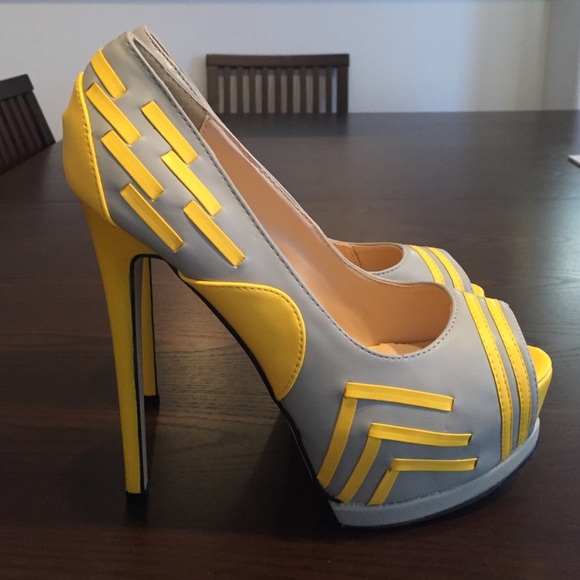 Gray and yellow heels