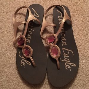 NEVER WORN American Eagle Brown with Gems Sandals
