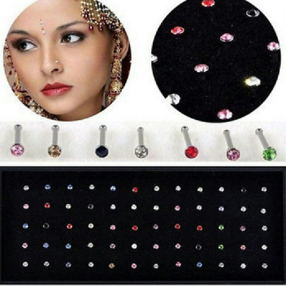 1 box of 60 colorful rhinestone nose rings