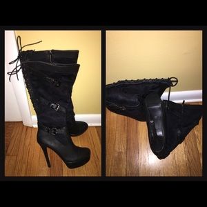 2LipsToo knee-hi boots with buckles on the side