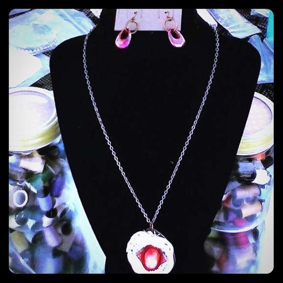 Vintage repurposed handmade necklace and earrings.