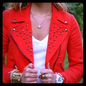 Zara XS red orange stud jacket