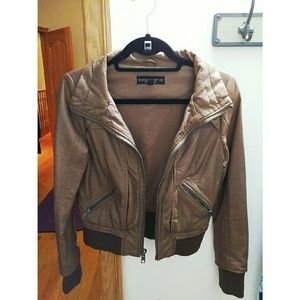 Topshop Chocolate Leather Jacket Petite