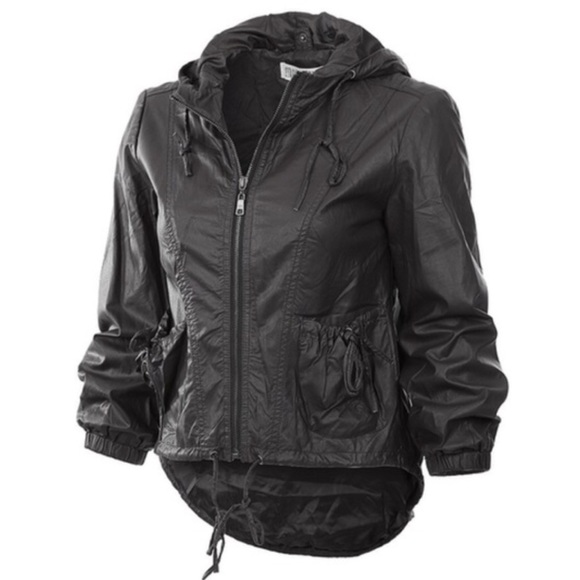 Trendy Hi-Low Faux Leather Jacket - Picture 2 of 3