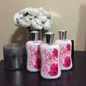3 Pink chiffon body lotions