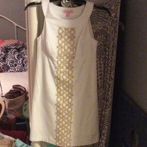 White and Gold Lilly Shift