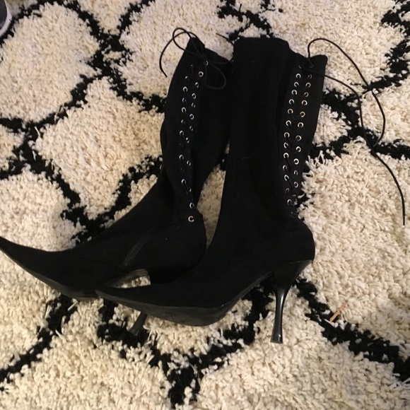 BCBG Kerrye Lace up corset back pointed toe suede boots - Picture 1 of 4