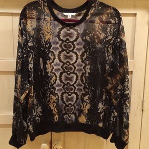 Cabi sheer long sleeve printed top