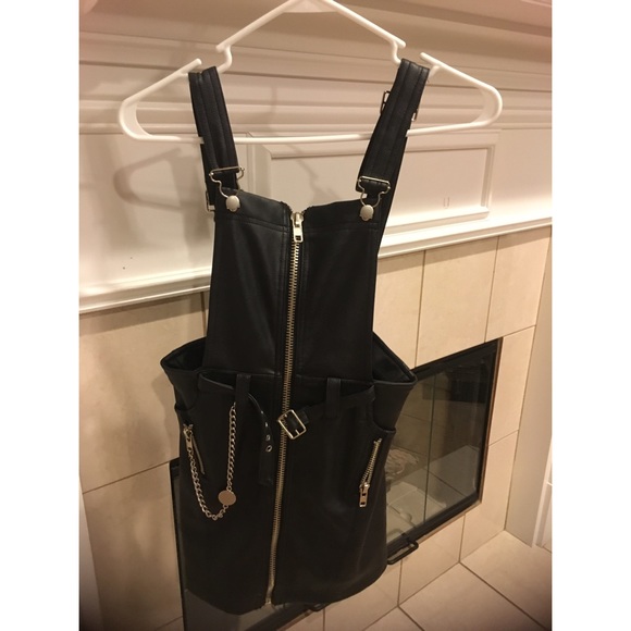 UNIF Clothing Black Leather Motto Overalls