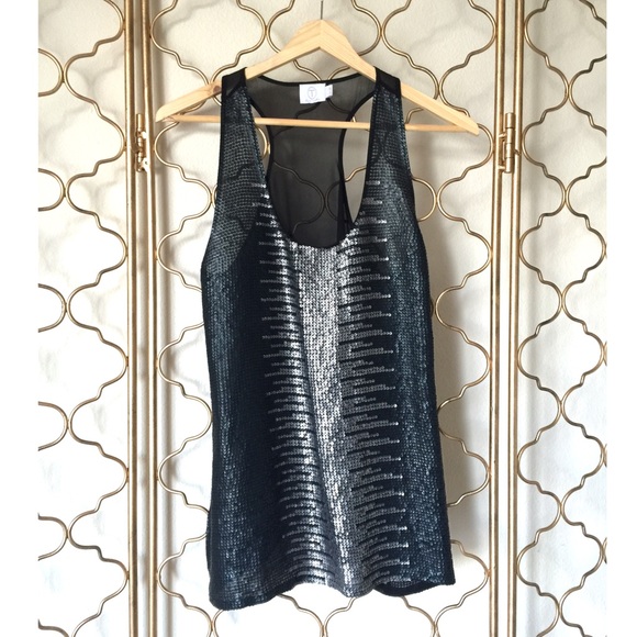 T LOS ANGELES Black Silk Sequin Tank Top